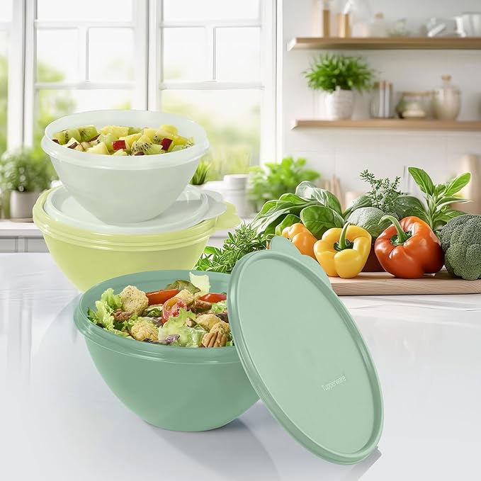 Tupperware Heritage Wonderlier 12 Piece Food Storage Bowl Set in Green Colors, Dishwasher Safe and BPA Free (6 Bowls, 6 Lids)