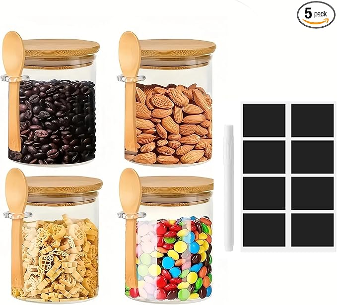 4-Pack 17oz Glass Jars for Overnight Oats, Chia Pudding & Meal Prep – Airtight Containers with Bamboo Lids & Spoon, Includes Labels