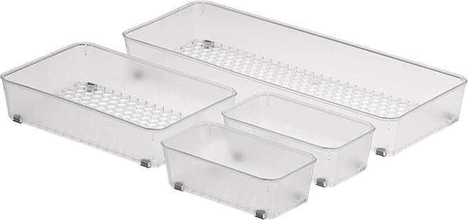Spectrum HEXA In-Drawer Organizers Set of 4 (Clear Frost) - Drawer Storage for Bathroom, Jewelry, Makeup, Desk, Kitchen, Office, Utensils & More / Easy-to-Clean Trays