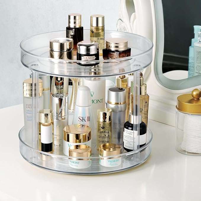 Amolliar 2 Tier 11" Lazy Susan, Rotating Turntable Organizer for Cabinet, Kitchen, Fridge, Countertop, Bathroom, Pantry Organizer Storage, Spice Spinner Rack for Condiment, Snack, Under Sink Organizer