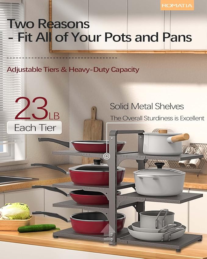 Pot and Pan Organizer Rack for under Cabinet, Heavy Duty Pot Pan Rack under Sink Organizers and Storage, Pot lid organizer, Kitchen Cabinet Organizer with 7 Adjustable Shelves