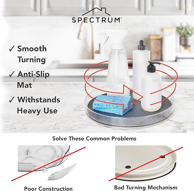 Spectrum Lazy Susan Organizer, Hexa Round Medium (2-Pack) - Lazy Susan Turntable for Cabinet, Refrigerator, Pantry, Table, & Shelf - Rotating & Spinning Pantry Organization & Storage for Fridge