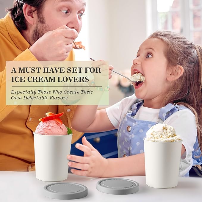 2Pack Ice Cream Containers for Homemade Ice Cream(1 Quart Each),Reusable Plastic Storage Containers Cups with Lids for Freezer,Stackable Storage Container for Gelato,Yogurt, Sorbet