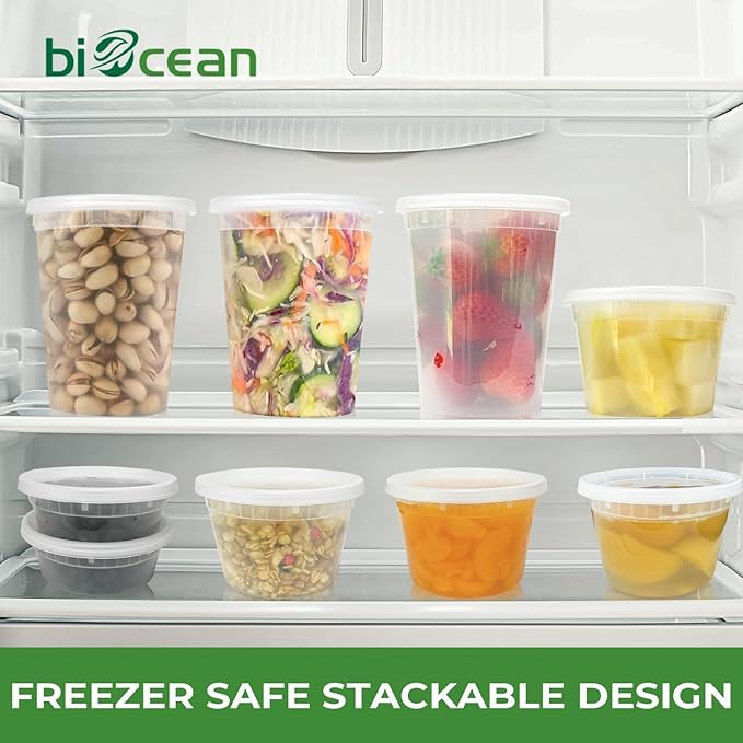 Deli Containers with Lids 48-Pack (16, 32 oz - 24 Sets Each Size) Food Storage Containers with Lids for Meal Prep, Microwave and Freezer Safe, Stackable, Leakproof, BPA Free