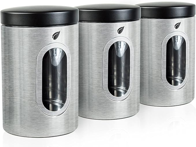 Stainless Kitchen Canisters - Modern Kitchen Decoration of Canister Set with Multiple Preservation Purposes by Tight Sealed Lids, Good for Wedding Gifts Kitchen Canisters Set of 3(SC-001)