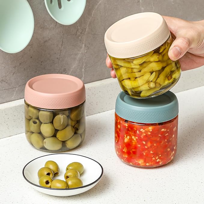 NETANY 3-pack 10oz Glass jars with Airtight Lids, Overnight Oats Containers with Lids, Wide mouth Mason Salad jars, Glass Food Storage Containers for Snacks Yogurt Spice Sugar