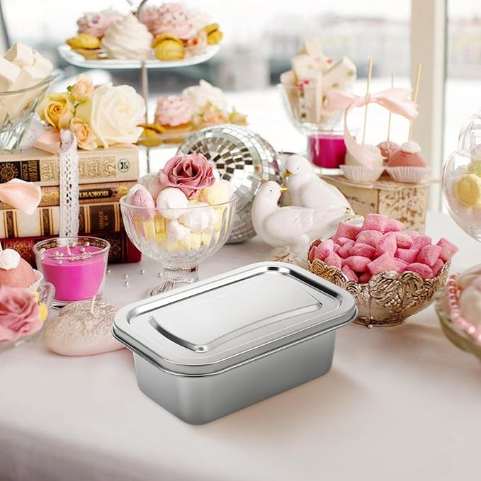 DOITOOL Reusable Ice Cream Storage Containers for Freezer with Lids Stainless Steel Freezer Box Insulated Ice Cream Tub Fridge Organizer Box for Refrigerator, 20 X 13 X 8CM