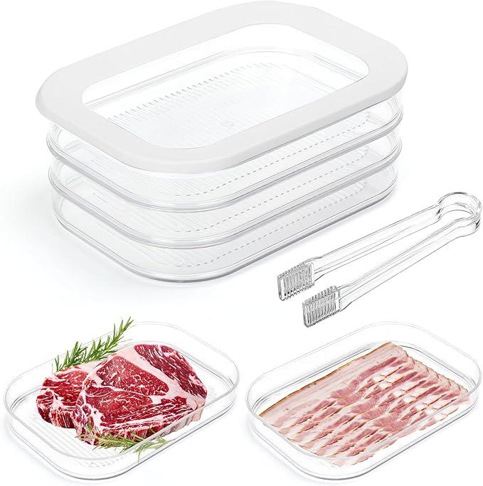 Deli Meat Container for Fridge, 3 Layer Stackable Bacon Lunch Meat Organizer for Refrigerator, Cold Cuts Storage Container with Lids & Clip for Ham,Salami, Sandwich, Cheese & Lunchmeat,18.6oz