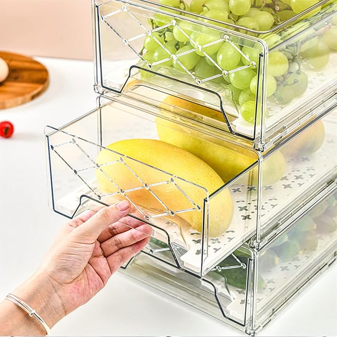 Pantry Organization and Storage, Refrigerator Organizer Bins, Fridge Pull-Out Drawer Containers, Stackable Storage Bins for Kitchen, Cabinet, Closet, Bathroom (2 PACK, 12.6"L x 8"W x 4.4"H)