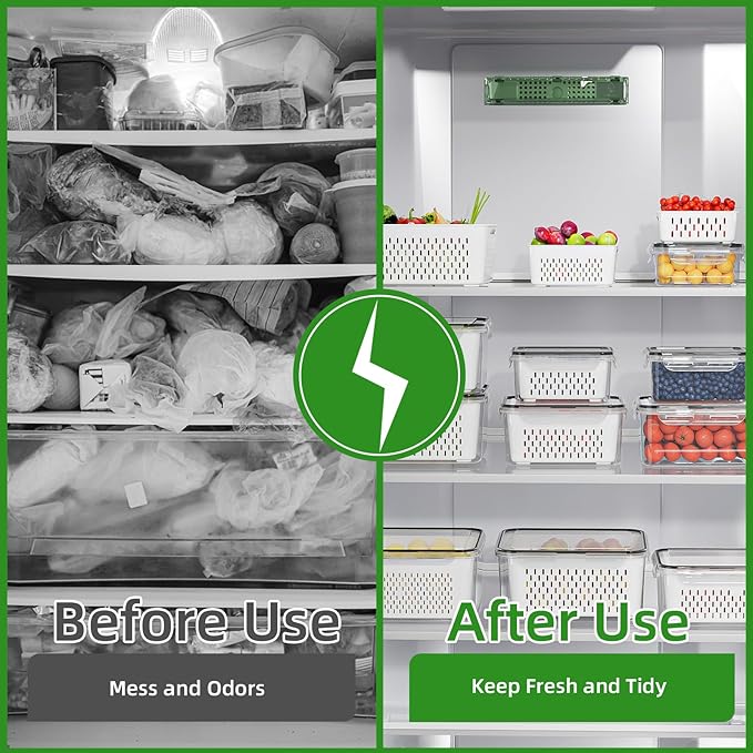 5 Pack Fruit Storage Containers for Fridge with Removable Colanders - Food Storage Containers with Lids, BPA-Free Produce Containers Keep Fruits, Vegetables, Berry, Meat Fresh Longer