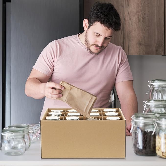 6 Pieces Mason Jar Storage Boxes 32 oz Canning Boxes with Handles and Dividers Stackable Mason Jar Storage Containers Canning Organizer for Stacking (Natural Color)