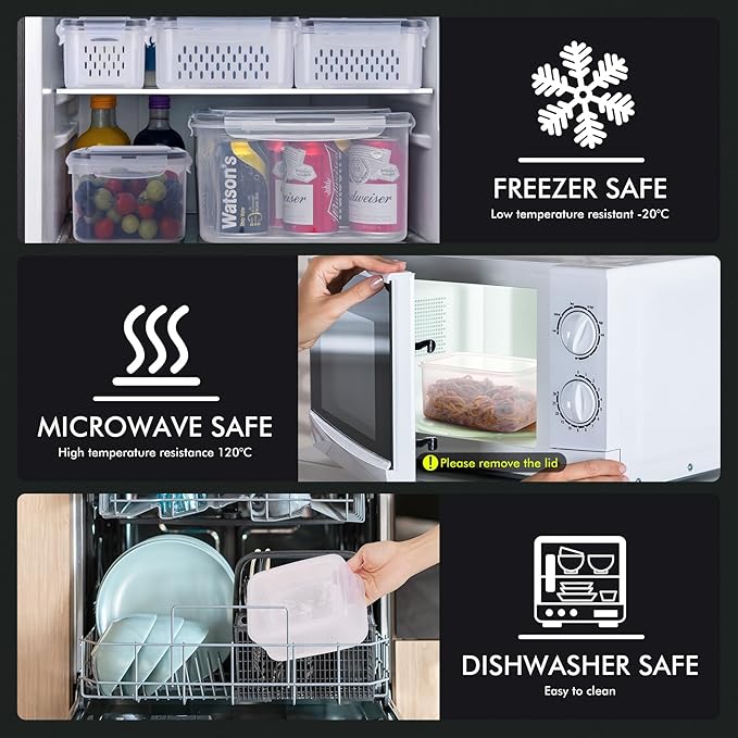 HOTEC 5-Pack Large Fruit Storage Container with Removable Colander, Dishwasher & microwave safe Largest 4.15L