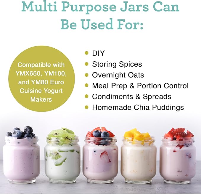 Euro Cuisine Glass Jars for Yogurt Maker, Set of 8
