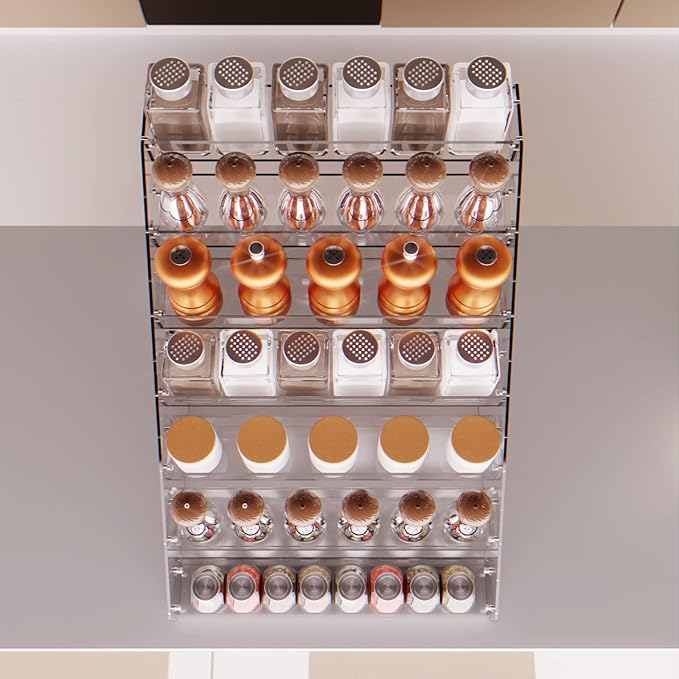 Tiered Spice Rack Acrylic, 7 Tier Clear Spice Rack Organizer for Cabinet, Vertical Spice Rack Shelf Durable Kitchen Seasoning Organizer for Countertop, Cabinet, Pantry, Kitchen Storage (7 Tier)