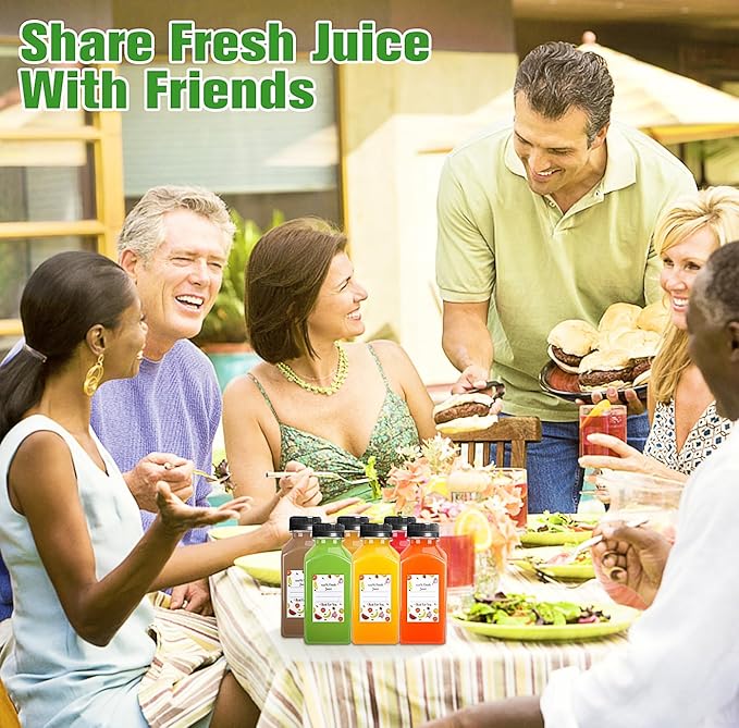 12pcs 8oz Plastic Juice Bottles, Reusable Juice Containers with Black Tamper Proof Lids, Brush, Funnel and Labels, Clear Juice Bottles for Juicing, Smoothie and Homemade Beverages