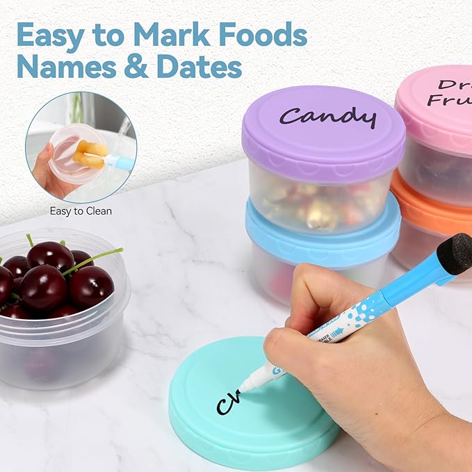Small Containers with Lids, Reusable Plastic Bowls for Snack and Puree, Salad Dressing Container to Go, Deli, Sauce, Freezer Condiment Containers, Dishwasher Safe (colorful,6 pack, 10 oz)