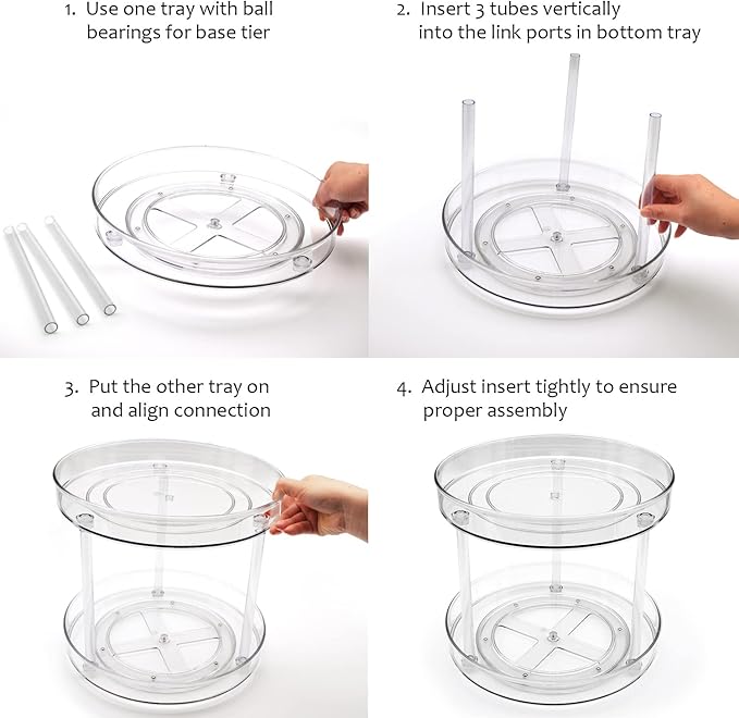 Amolliar 2 Tier 11" Lazy Susan, Rotating Turntable Organizer for Cabinet, Kitchen, Fridge, Countertop, Bathroom, Pantry Organizer Storage, Spice Spinner Rack for Condiment, Snack, Under Sink Organizer