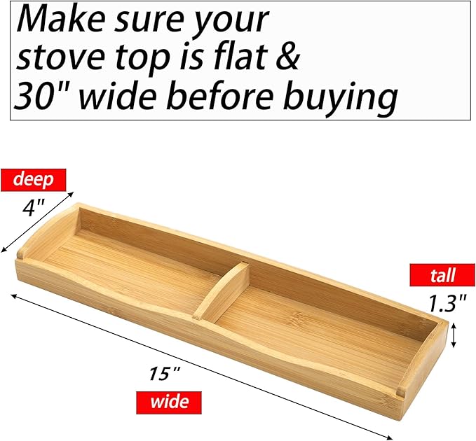 Yesland 30" Wide Stove Top Shelf Spice Rack Storage, Magnetic Bamboo Spices Shelf Flexible Seasoning Gadgets with 4 Functional Partitions for Home Stove Kitchen Storage Organization