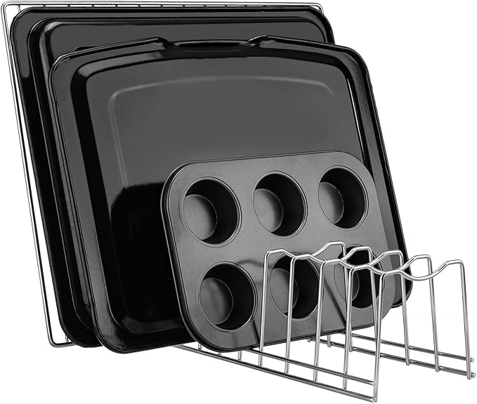 Pot Lid Organizer, Kitchen Plate Rack Holder Rest, Storage Cutting Boards, Bakeware, Pots & Pans, Serving Trays, Reusable Containers in Cabinet Pantry, Stainless Steel
