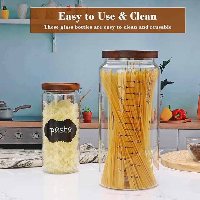 100 oz Glass Storage jars with Airtight Lids, Cereal Containers Storage,Large Glass Storage Jars for Pantry Organizationfor Flour, Coffee Beans, Rice, Tea, Biscuits, Sweets, Wedding, Pack of 2