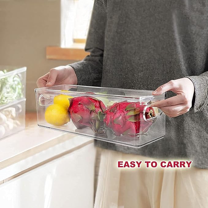 3 Pack Refrigerator Organizer Bins with Pull-out Drawer, Large Stackable Fridge Drawer Organizer Set with Handle, Drawable Clear Storage Cases for Freezer, Cabinet, Kitchen, Pantry Organization