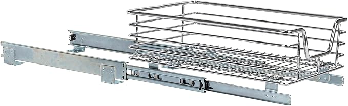 Household Essentials Glidez Chrome-Plated Steel 1-Tier Sliding Under Sink Cabinet Organizer, Chrome