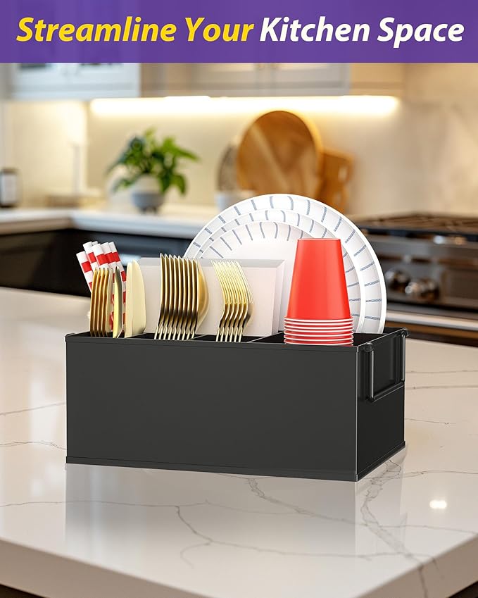 Paper Plate Holder Reusable - Outdoor Utensil Caddy with Dual Handles, Perfect for Cutlery Holder, Picnic Caddy, and Silverware Holder for Party, Everyday Dining Essentials, Easy to Clean