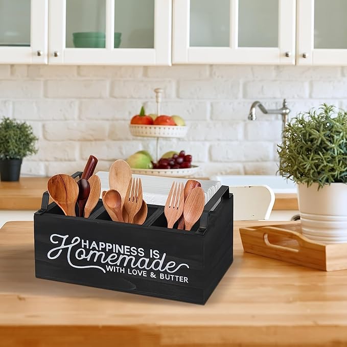 Utensil Caddy for Parties, Wood Silverware Caddy for Party, Paper Plate Caddy, for Kitchen Silverware Cups, Forks, Spoons, Plates, Napkins, for Kitchen Counter, Party, Camping, Picnic