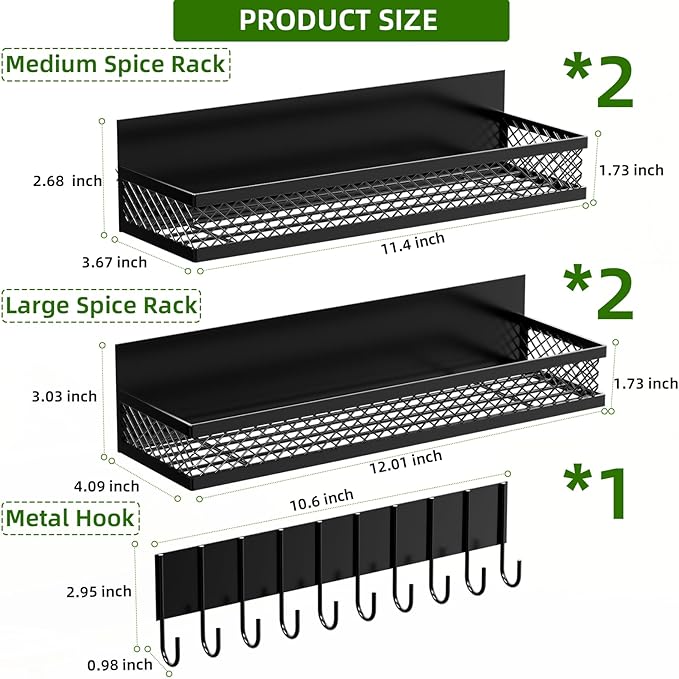 Magnetic Spice Rack for Refrigerator, 5 Pack Magnetic Shelf for Refrigerator, Moveable Fridge Magnetic Spice Racks with 10-Hook Rack for Kitchen Organizers and Storage