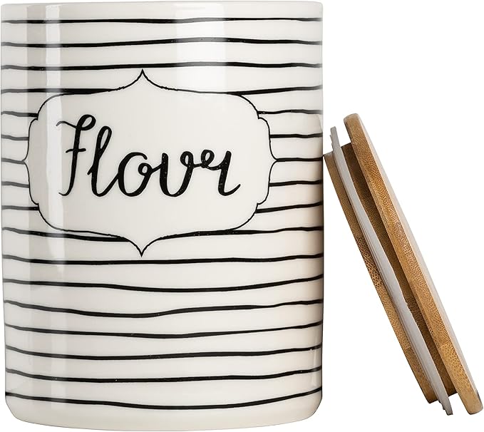 10 Strawberry Street Coffee, Sugar, Flour Kitchen Canister, 3 Piece Set, Everyday Black/White
