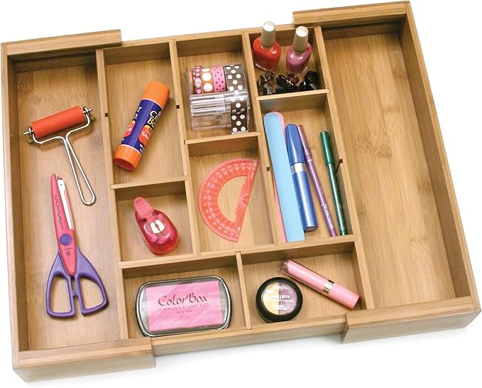 Lipper International 8882 Bamboo Wood Expandable to 18-3/4" Flatware Drawer Organizer with Removable Dividers