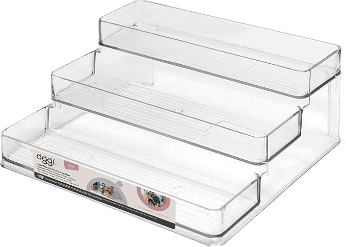 Oggi 3 Tier Spice Organizer & Pantry Storage- For Shelf, Kitchen Cabinet, Spice Rack, Pantry Organization and Storage, Clear Shelves