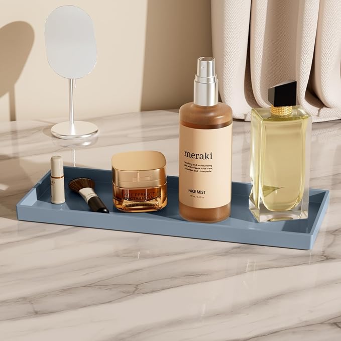 Vanity and Bathroom Tray, 15" ABS Countertop Organizer,Waterproof Vanity Tray for Toilet Tank,Perfume,Soap,Keys,Bathroom Accessories,Kitchen and Bath Trays,Non Slip Small Trays,Gray,2 Pack