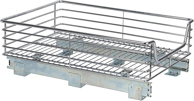 Household Essentials Glidez Chrome-Plated Steel Extended Depth 1-Tier Sliding Under Sink Cabinet Organizer, Chrome