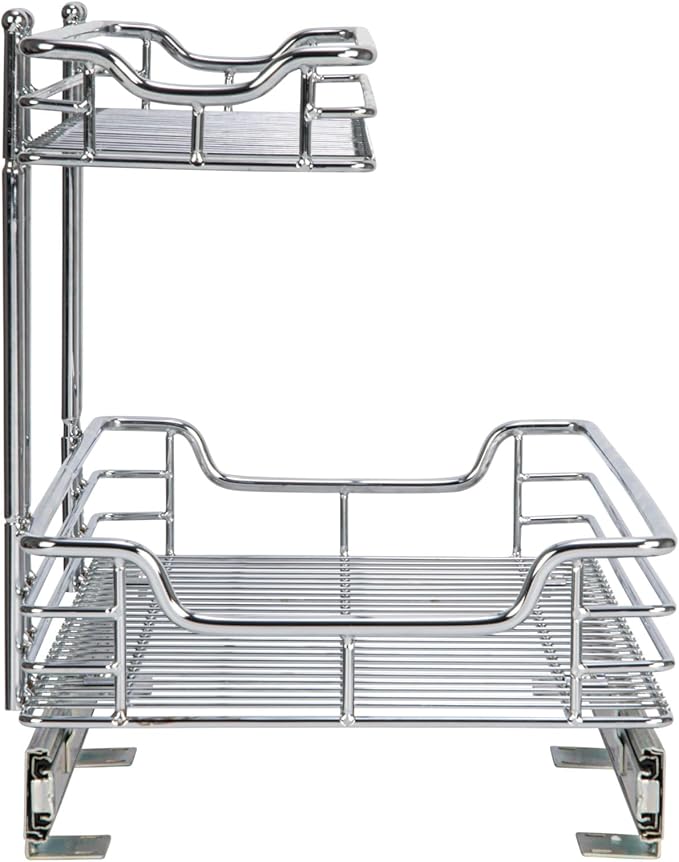 Household Essentials Glidez Multipurpose Chrome-Plated Steel Pull-Out/Slide-Out Storage Organizer for Under Sink or Under Cabinet Use - 2-Tier Design - Fits Standard Size Cabinet or Shelf, Chrome