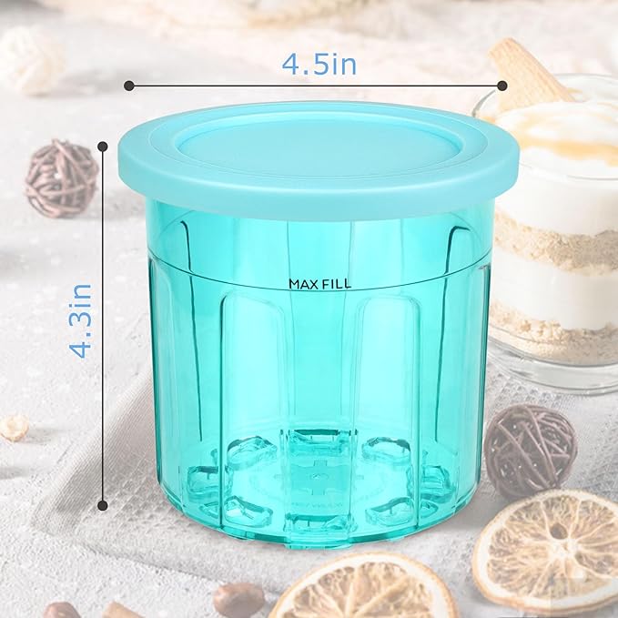 16oz ice cream Containers Replacement for Ninja Creami Pints and Lids - 4 Pack, Compatible with NC301 NC300 NC299AMZ Series Ice Cream Makers, Airtight, Leak Proof & Dishwasher Safe
