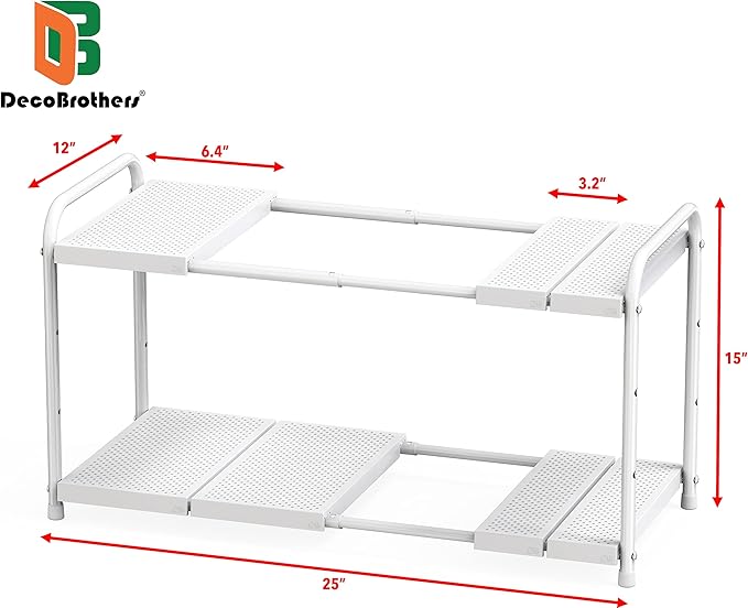 Deco Brothers Under Sink 2 Tier Expandable Shelf Organizer, White