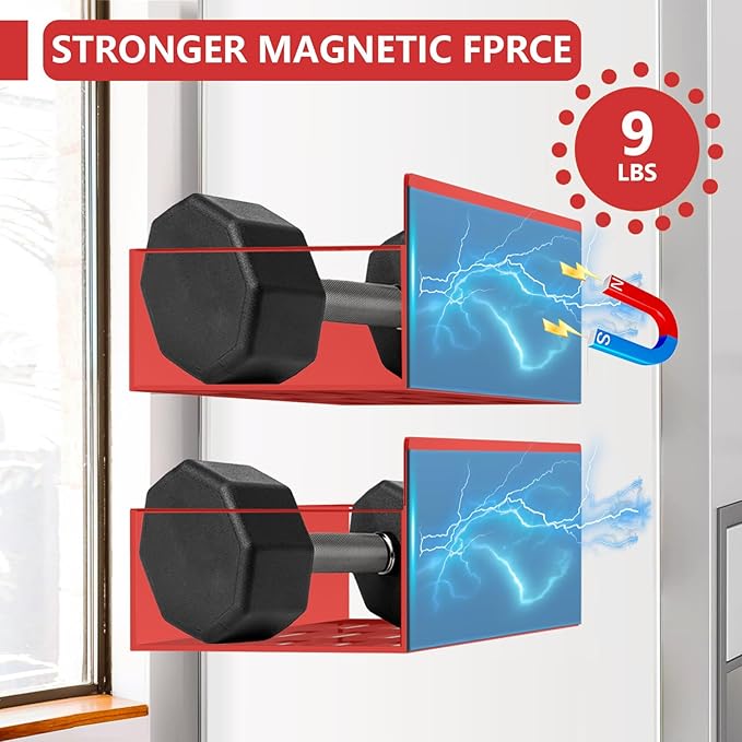 Magnetic Spice Rack Organizer for Fridge Seasoning Organizer for Kitchen storage with Screw or Adhesive Hanging,Magnetic Shelf with Hook for Refrigerator and Oven (Red, 4pack)