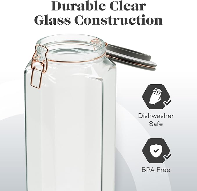 Amici Home Adler Hermetic Preserving Glass Canister | Set of 2 | Glass Kitchen Jar for Cookies, Coffee Beans, Flour & Sugar | Kitchen and Pantry Organization | 52 Ounces