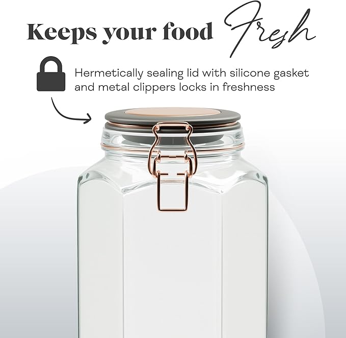 Amici Home Adler Hermetic Preserving Glass Canister | Set of 2 | Glass Kitchen Jar for Cookies, Coffee Beans, Flour & Sugar | Kitchen and Pantry Organization | 52 Ounces