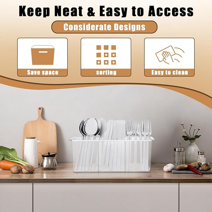 Bawuie Silverware Caddy Organizer, Utensil Caddy Holder for Forks, Knives, Spoons, Cutlery, Flatware Storage Bin with Handle for Kitchen Pantry Table Countertop Outdoor Picnic, Clear