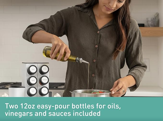 Prepdeck Chef Caddy Spice Rack - Seasoning & Oil Organizer - Spice Labels & Blank Labels, Kitchen Counter Organization and Storage (Pro)