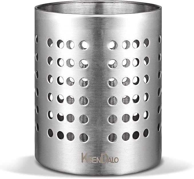 KSENDALO Small Stainless Steel Utensil Holder, SUS304 Silverware Utensil Drying Rack, Utility Sturdy Home Kitchen Daily Use Utensil Drainer for Countertop, Silver (5.32inch Tall)