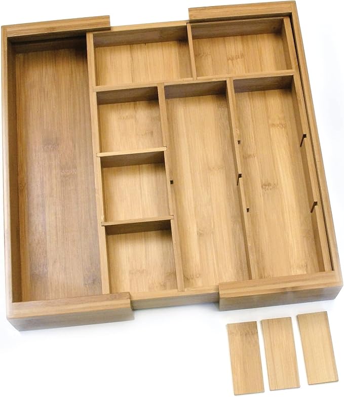Lipper International 8882 Bamboo Wood Expandable to 18-3/4" Flatware Drawer Organizer with Removable Dividers