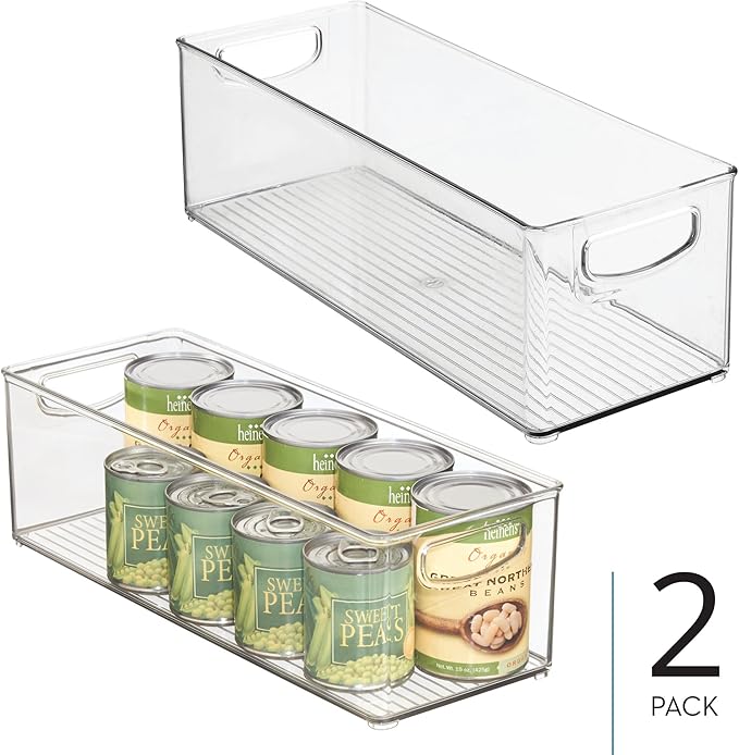 InterDesign iDesign Plastic Stackable Pantry Bin - Storage Bin with Handles for Cabinets or Fridge - Set of 2 - Clear