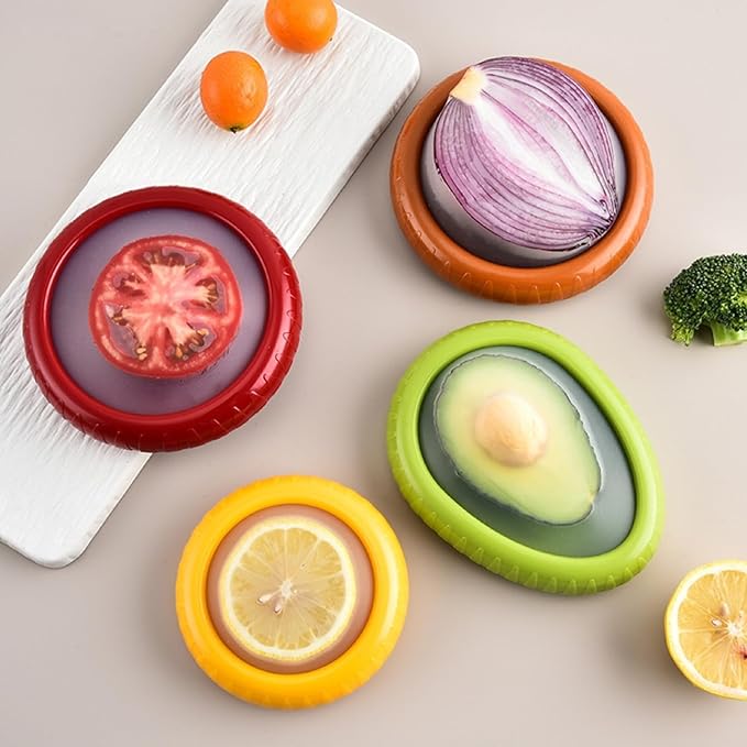Avocado Saver and Onion Storage Set, 4 Pcs Silicone Fruit Vegetable Anti-oxidation Box,Reusable Fridge Fresh Pod Food Storage,Perfect Lemons Tomato Garlic Containers