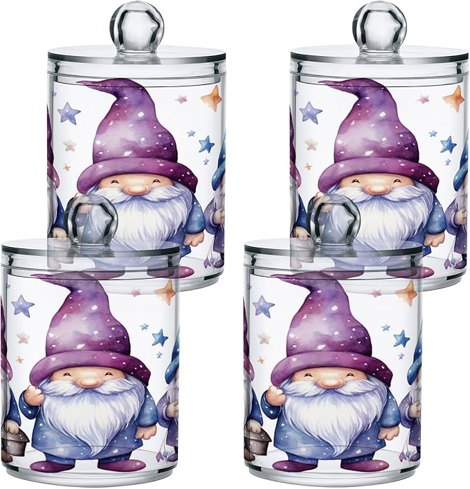 Cute Star Gnomes 2PC Airtight Transparent Plastic Storage Jar, Food Storage Container Glass, Can Store Candy, Salt, Coffee Beans, With lid, Easy To Use