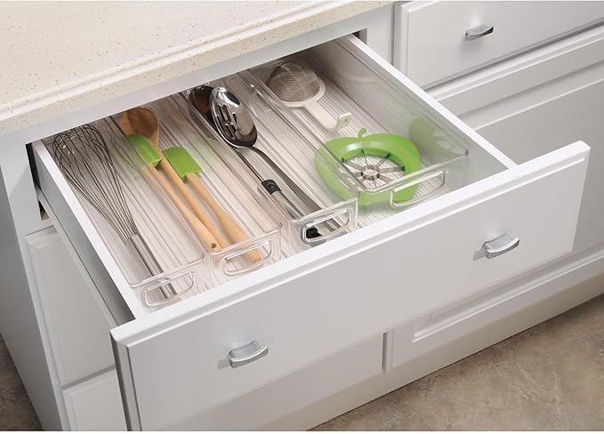 iDesign Small Stackable Plastic Pantry Bin with Handles for Kitchen Storage, Clear, Made in USA