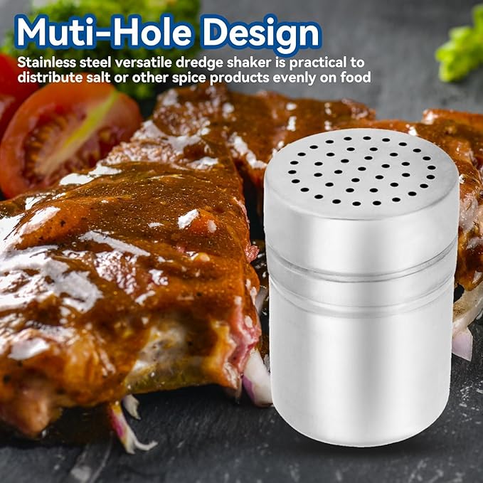 Set of 2 Stainless Steel Dredges, Stainless Steel Pepper Salt Shakers Metal Spice Shaker Large Holes Spice Dispenser Condiment Jar Kitchen Shakers Sugar Shaker for Cooking Kitchen Baking(M)