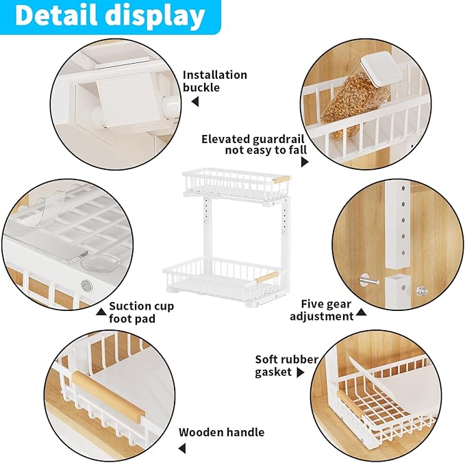 Under Sink Organizer, 2 Tier Slide Out Under Sink Organizers and Storage, Height Adjustable Pull out under cabinet storage, Metal Bathroom Kitchen Sink Organizer